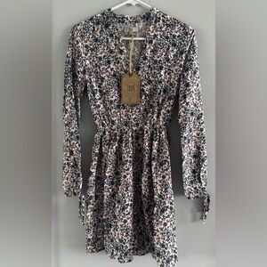 True Craft XS NWT Boho Western Floral Dress Cowgirl Tie Sleeve